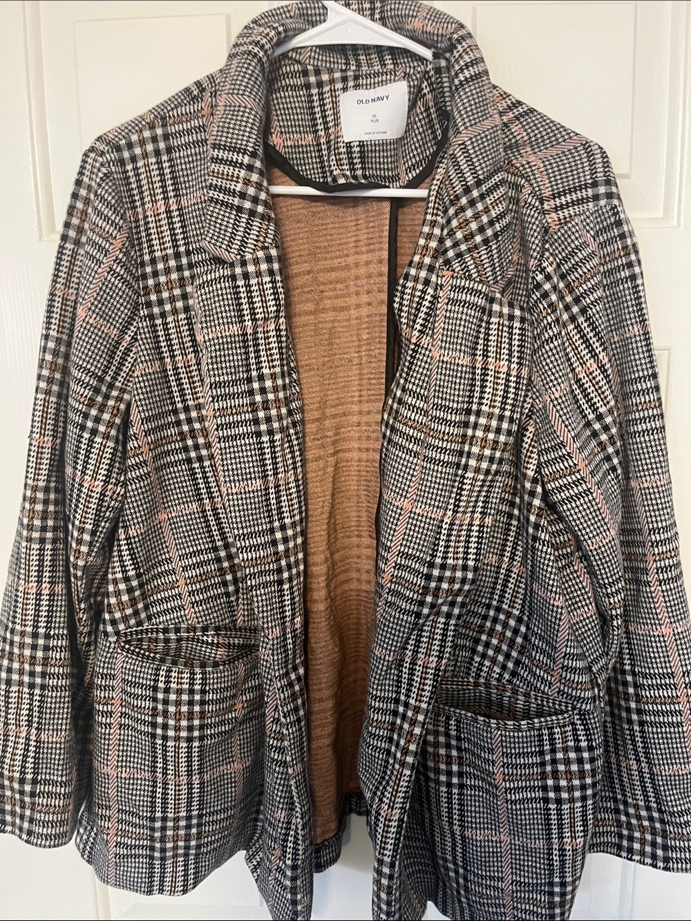 Old Navy Checked Blazer Jacket in Black, White & Pink-Accent